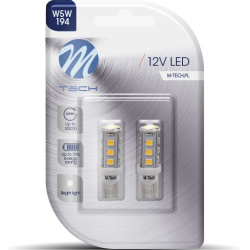 Blisteris 2vnt. LED LB077W W5W T10 12V max 1.28W balti 16 SMD3528 diodų